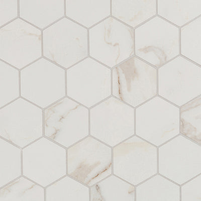 Calacata Porcelain Hexagon Mosaic 10.9449X13.1693 White Matte