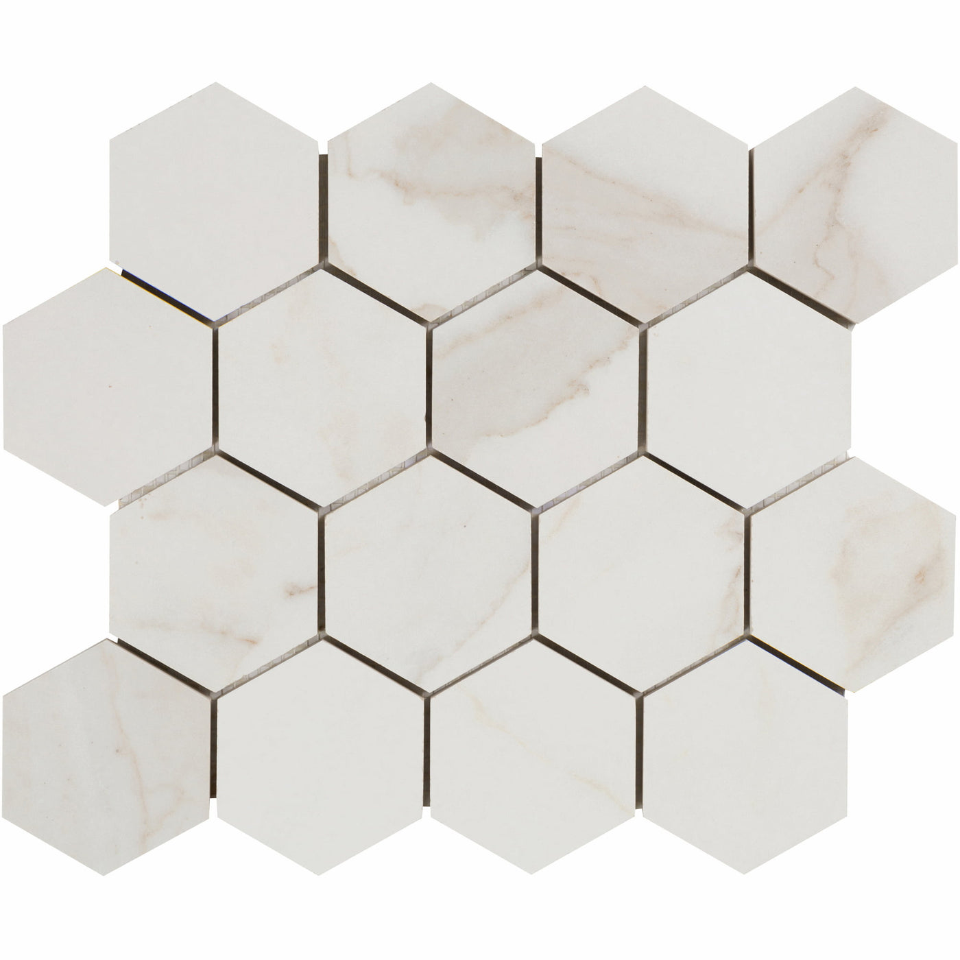 Calacata Porcelain Hexagon Mosaic 10.9449X13.1693 White Matte