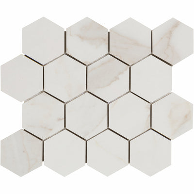 Calacata Porcelain Hexagon Mosaic 10.9449X13.1693 White Matte