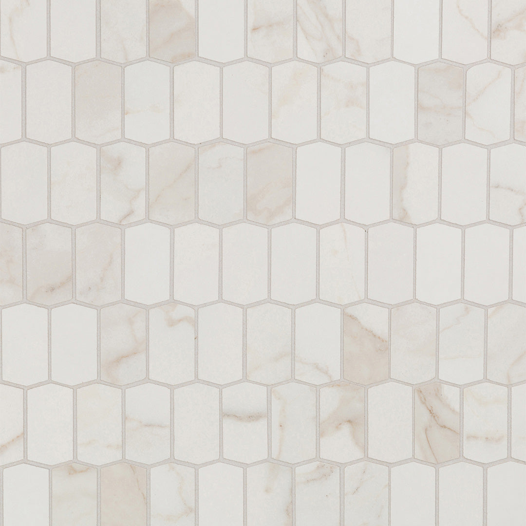 Calacata Porcelain Picket Mosaic 12-3/8X12-1/2 White Matte