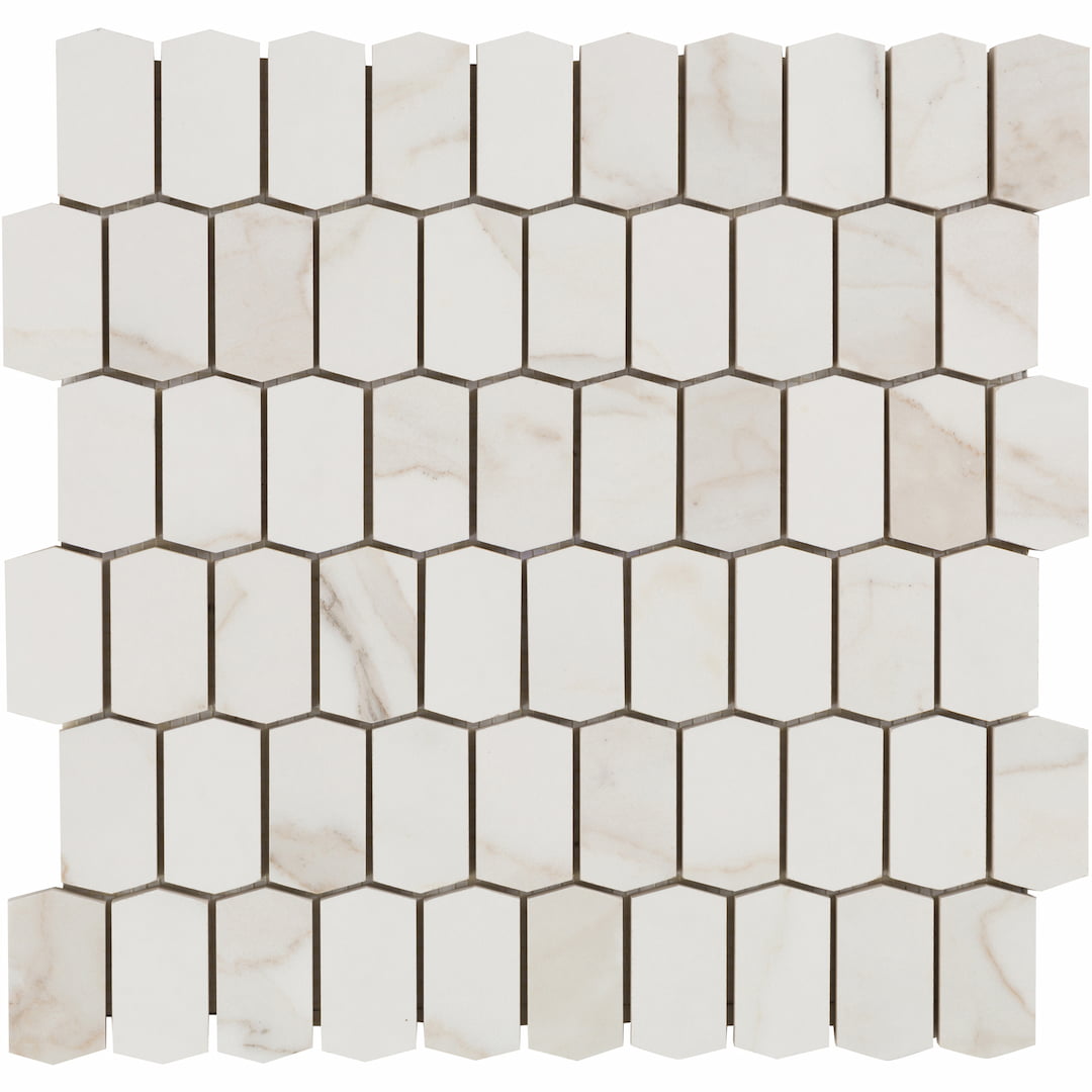 Calacata Porcelain Picket Mosaic 12-3/8X12-1/2 White Matte