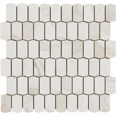 Calacata Porcelain Picket Mosaic 12-3/8X12-1/2 White Matte