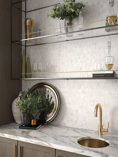Calacata Porcelain Picket Mosaic 12-3/8X12-1/2 White Matte