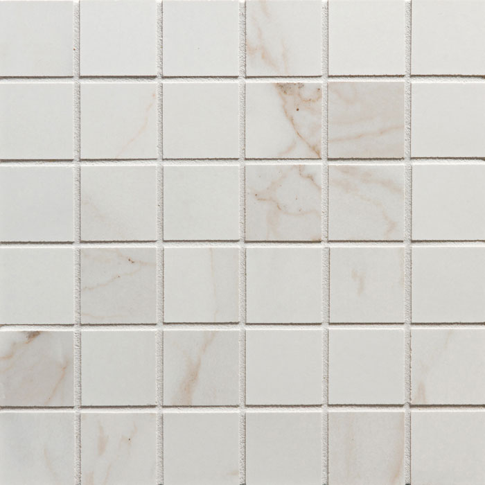 Calacata Porcelain Square Mosaic 2X2 White Brushed