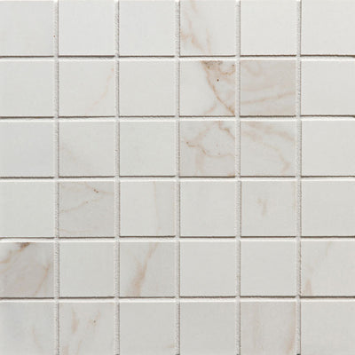 Calacata Porcelain Square Mosaic 2X2 White Brushed