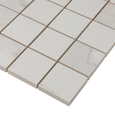 Calacata Porcelain Square Mosaic 2X2 White Brushed