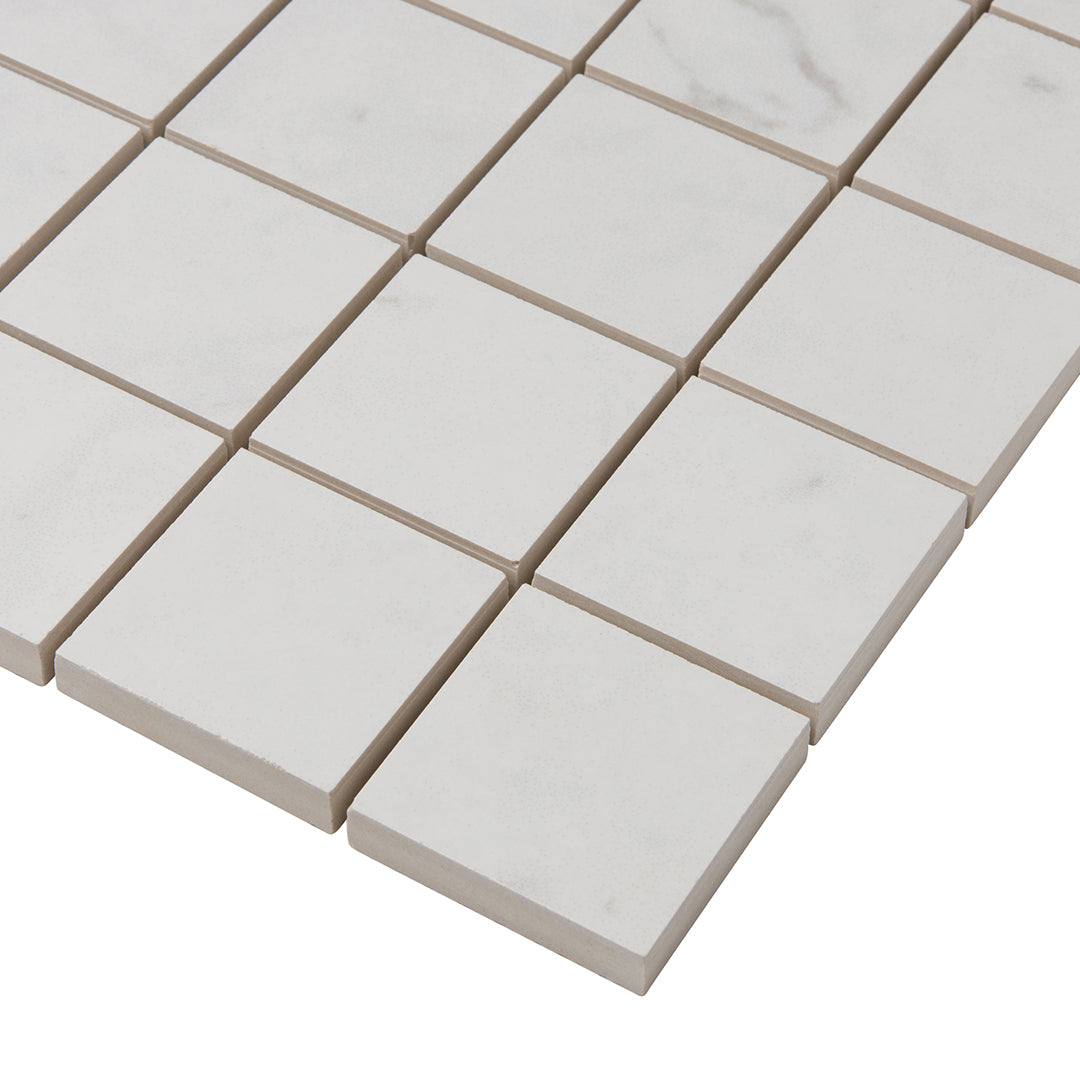 Cava Bianco Square Mosaic 2X2 Carrara Brushed