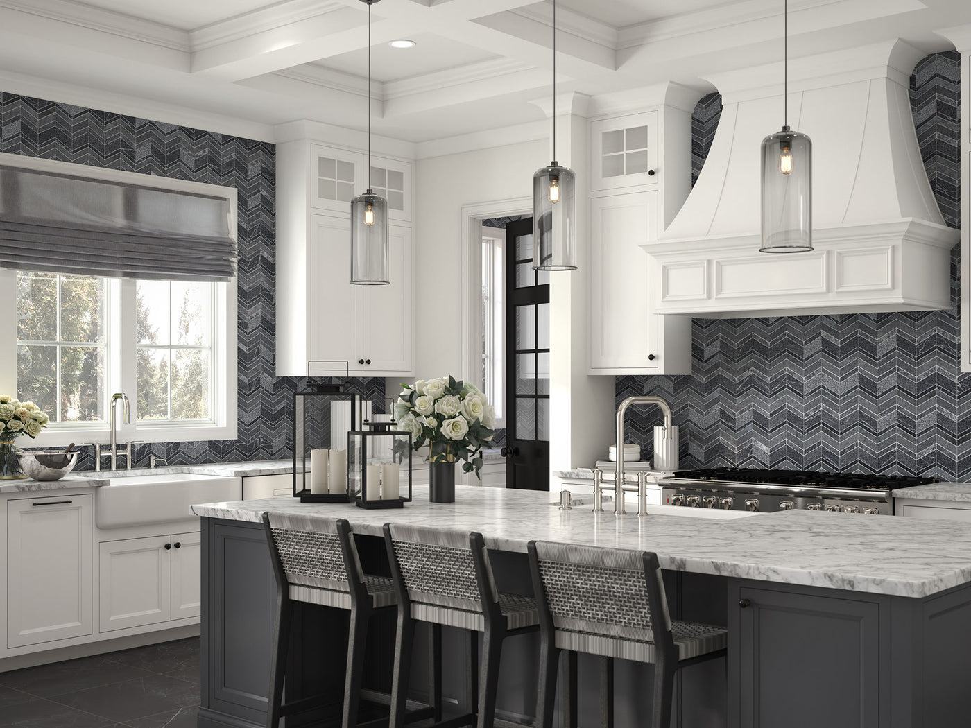 Shift Chevron Mosaic 8-1/4X7-5/8 Charcoal Textured