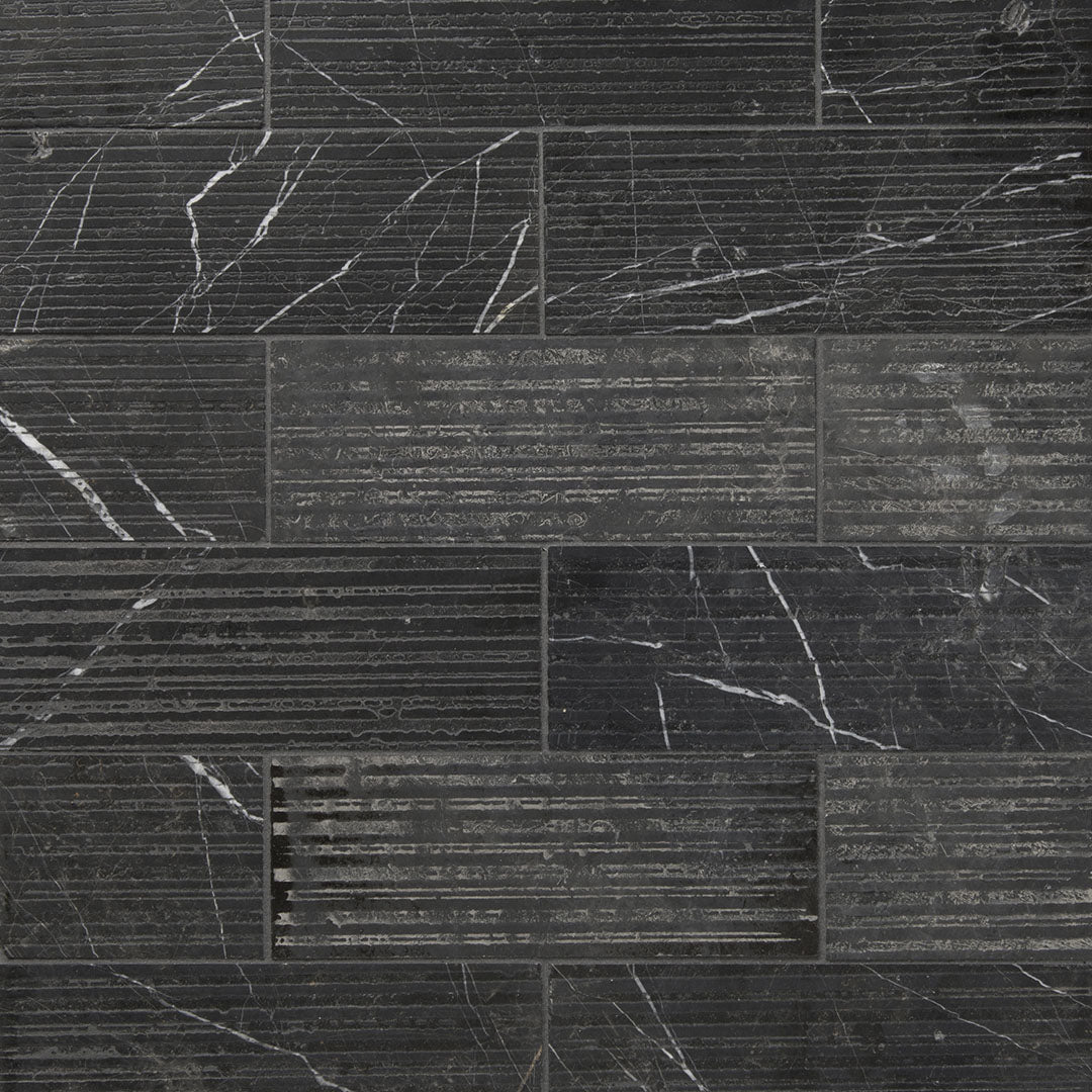 Shift Rake Rectangle Mosaic 3X8 Charcoal Textured