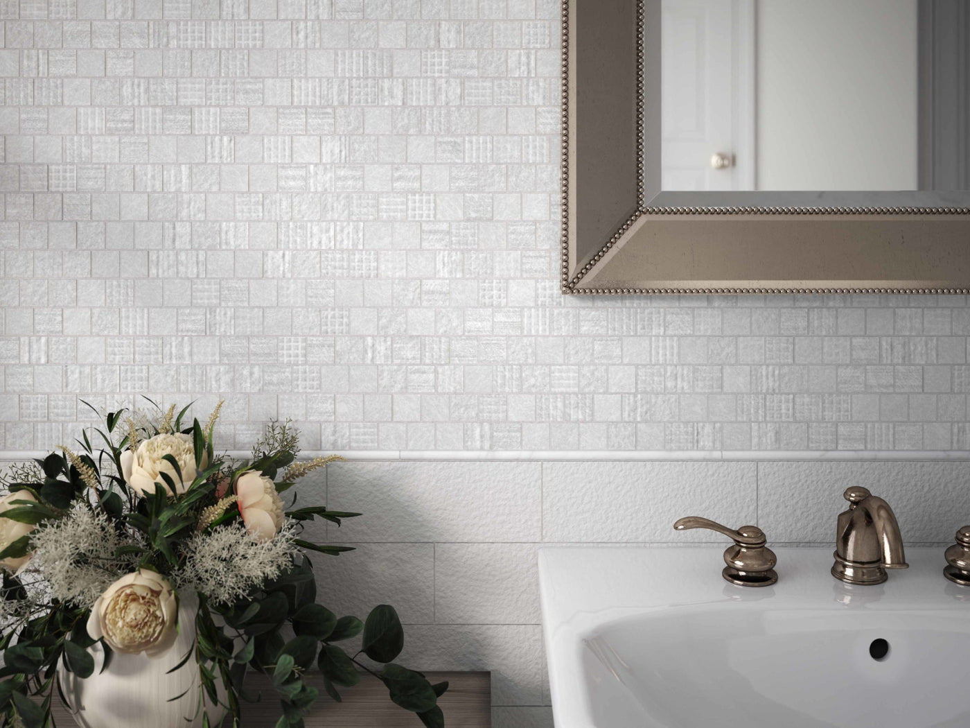 Shift Hammer Rectangle Mosaic 3X8 White Textured