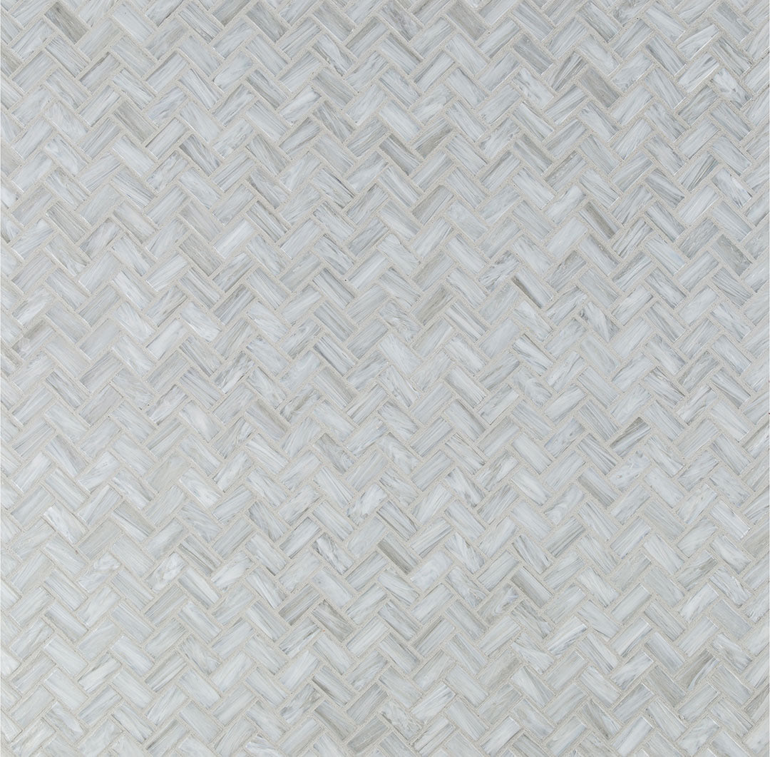 Shimmer Herringbone Mosaic 12X12 Ocean Foam Textured