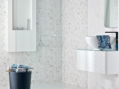 Marmol Carrara Mosaico Gloss 13X39 Blanco