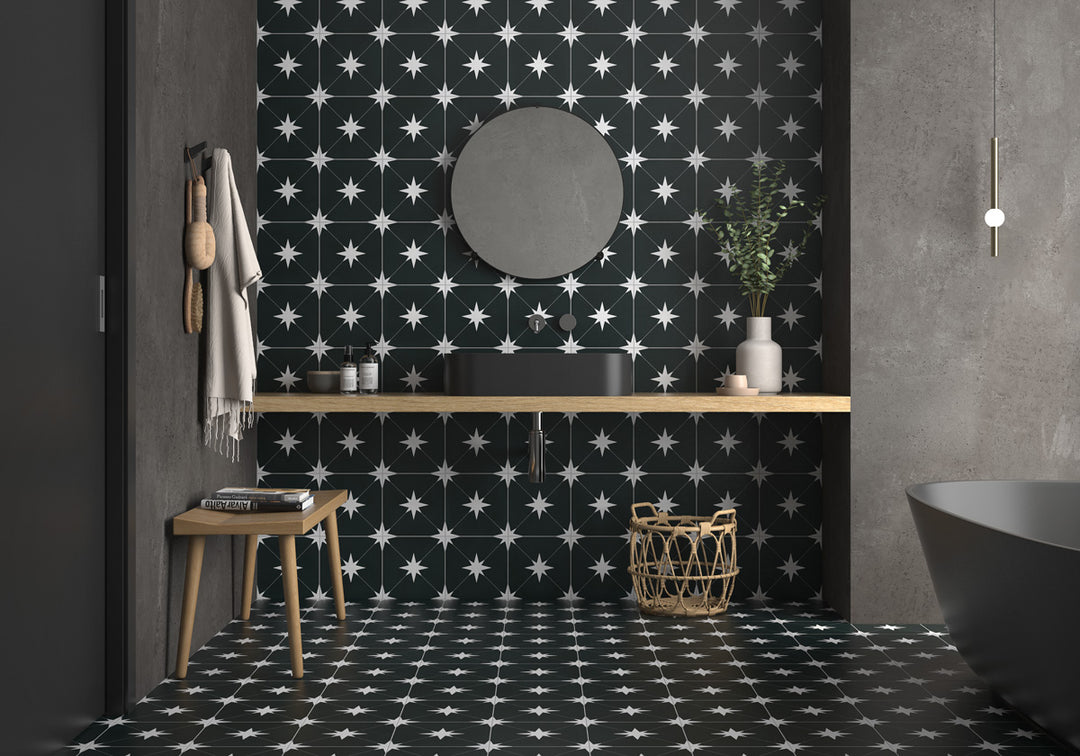 Starburst Porcelain 8.7X8.7 Ponent Black Matte - Elit Tile