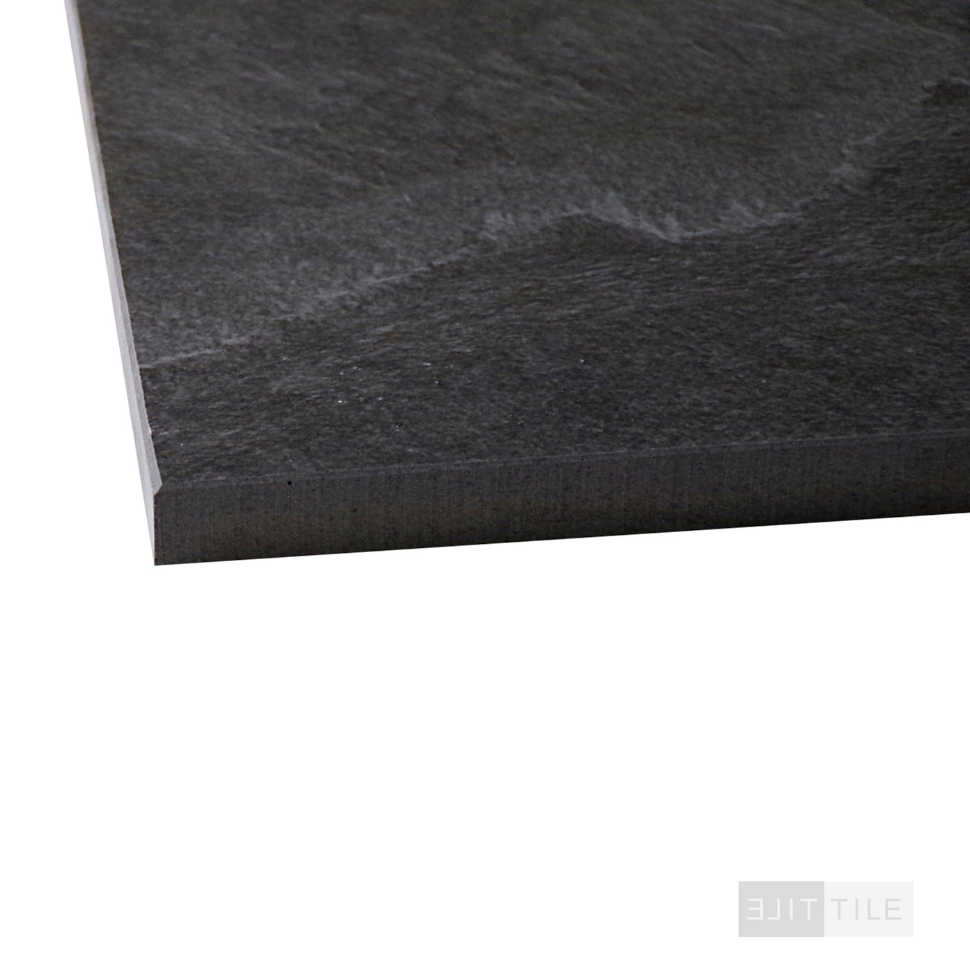 CORNERSTONE CERAMIC TILE 12X24 SLATE BLACK NATURAL PRIMARY CORNER SHOT