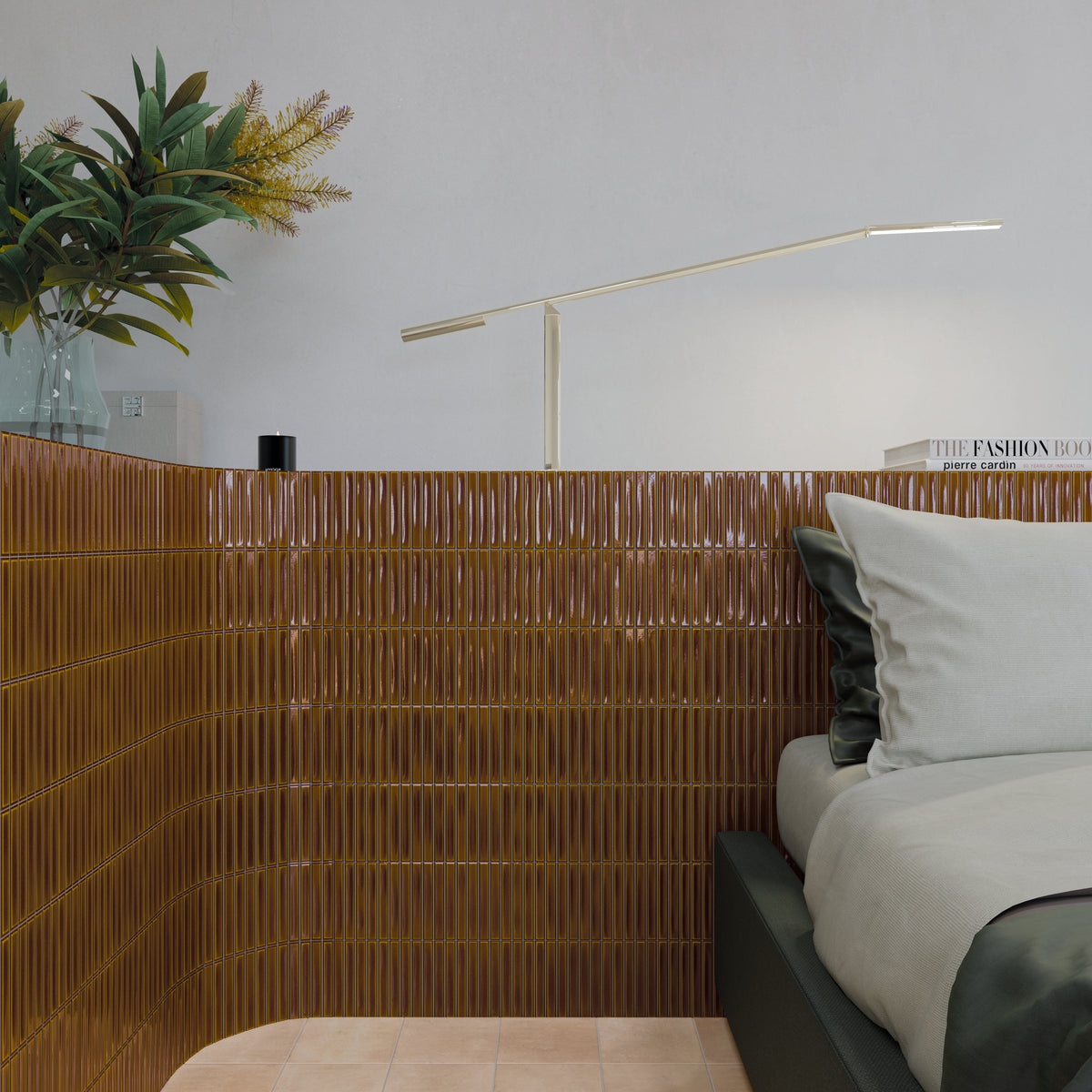 Lifestyle shot of Sweet Bars Honey 4.6X4.6 Glossy Porcelain Tile installed within a general living space for a realistic impression