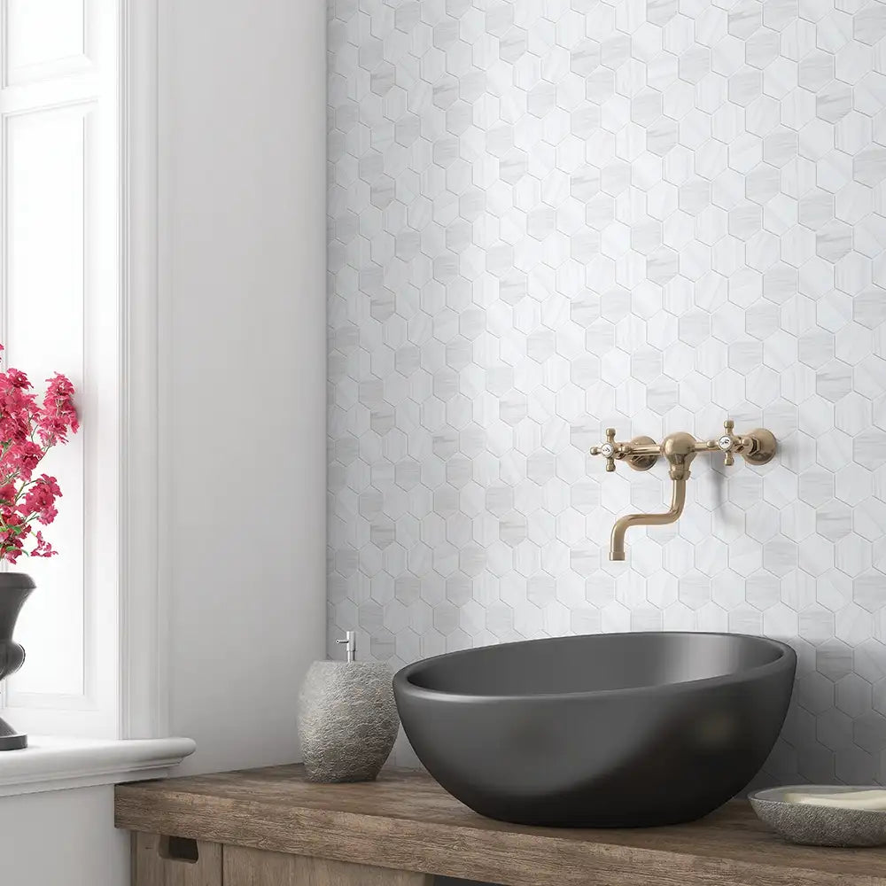 Bianco Dolomiti 2X2 Hexagon Mosaic 10-3/8X12 Bianco Dolomiti Honed