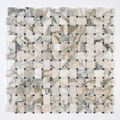 Calacatta Green Marble Pinwheel Mosaic 10-3/8X10-3/8 Calacatta Green Honed