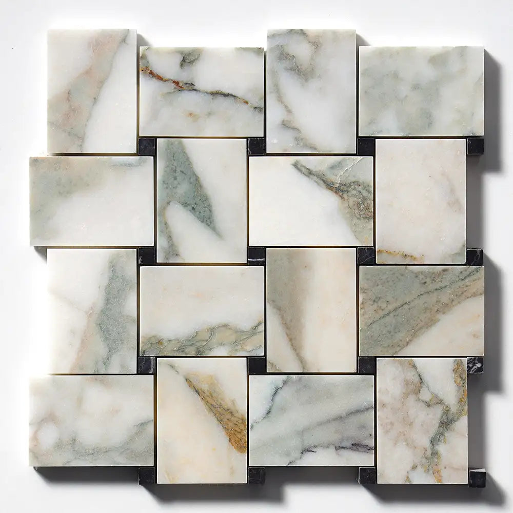 Calacatta Green Marble Pinwheel Mosaic 10-3/8X10-3/8 Calacatta Green Honed