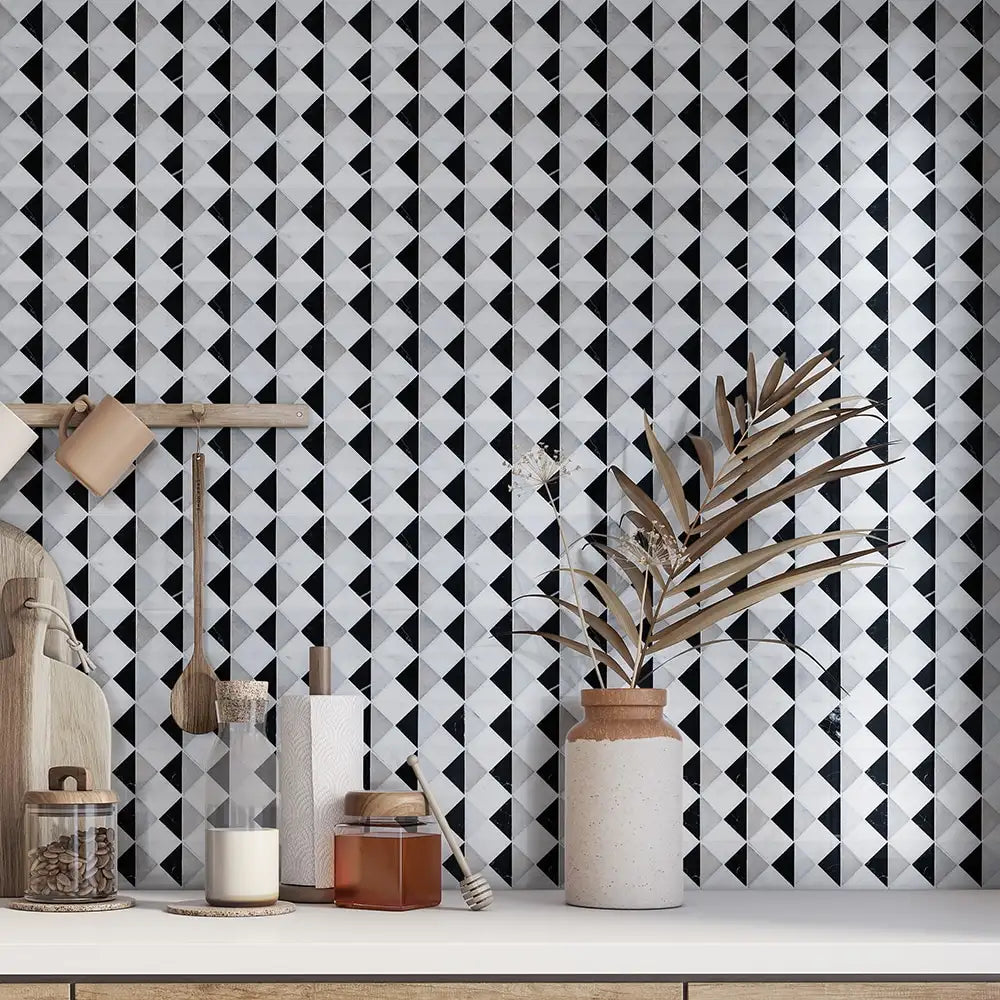 Glacier Marble Devon Mosaic 12.5X12.5 Glacier Black Snow White Multi Finish