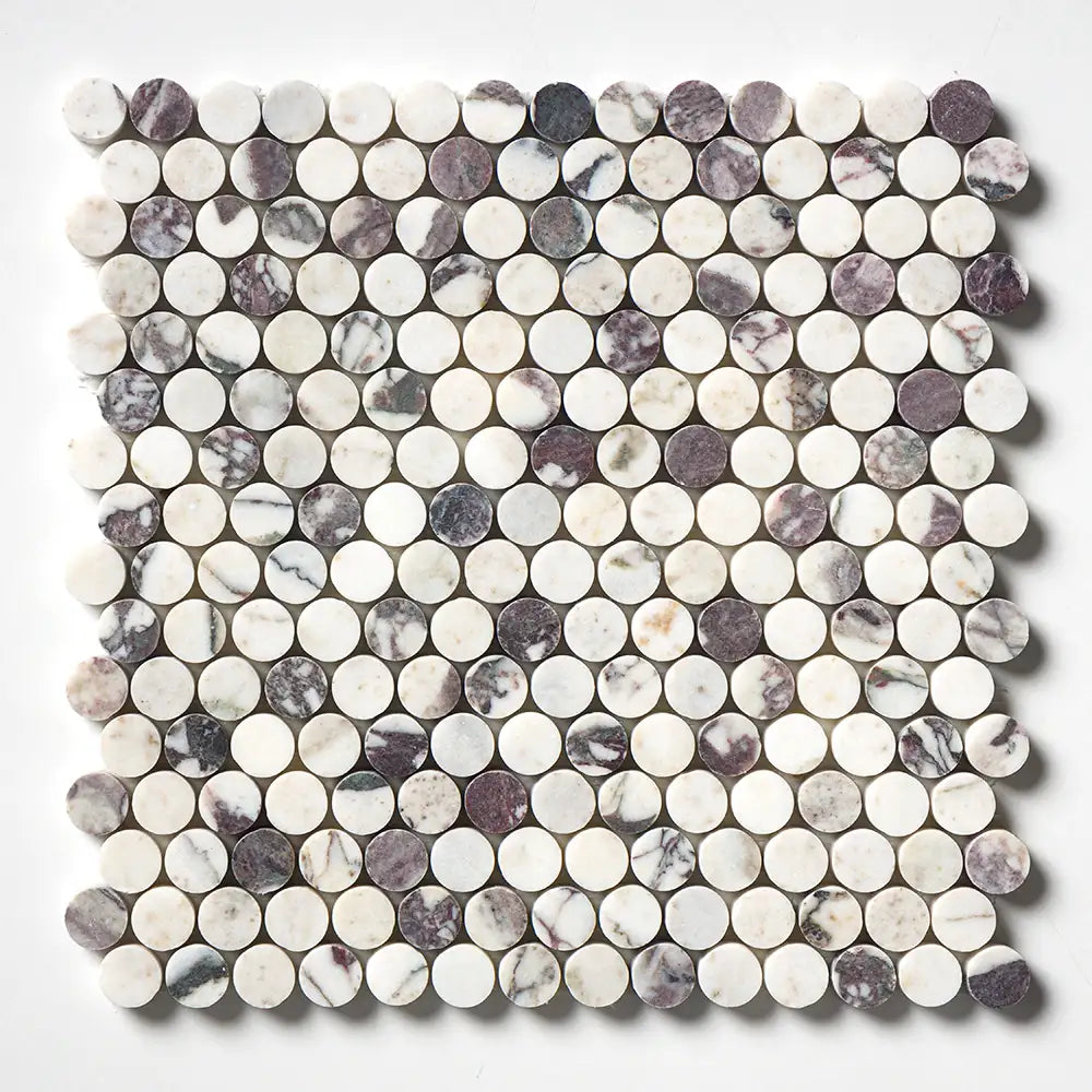 Dsa Loop Collection Penny Rounds Penny Round Mosaic Collection 11.25X11.75 Calacatta Viola Honed – Elit Tile