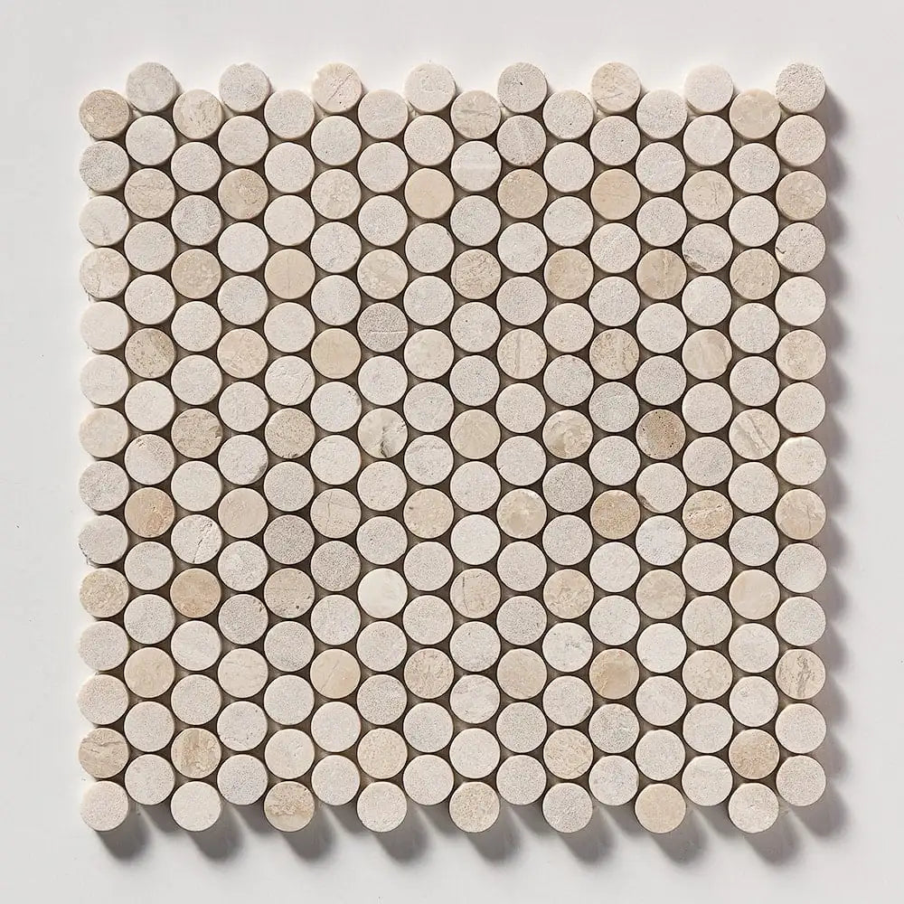 Penny Round Mosaic Collection 11.25X11.75 Diana Royal Honed&Leather