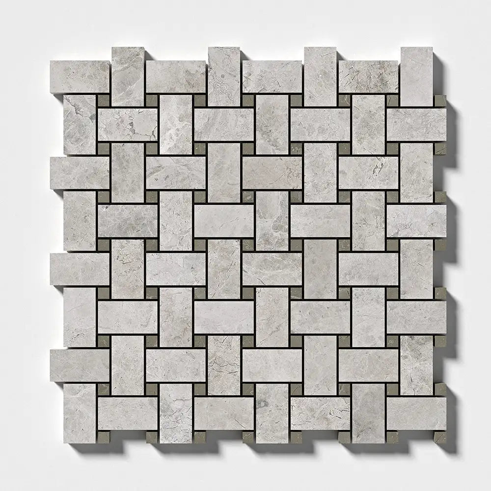 Silver Clouds Marble Basketweave Mosaic 12X12 Silver Clouds Tobacco Polished