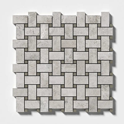 Silver Clouds Marble Basketweave Mosaic 12X12 Silver Clouds Tobacco Polished
