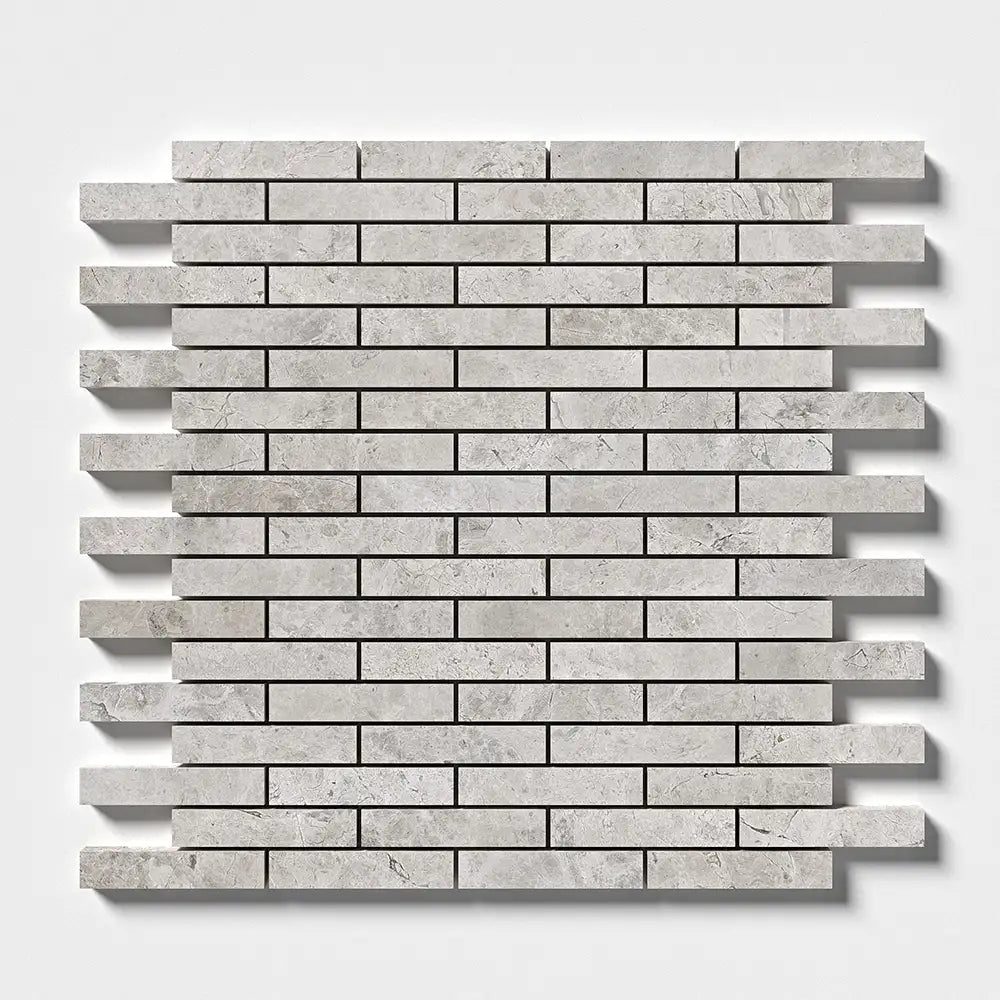 Silver Shadow Marble 5/8X3 Offset Stacked Mosaic 12X12 Silver Shadow H ...