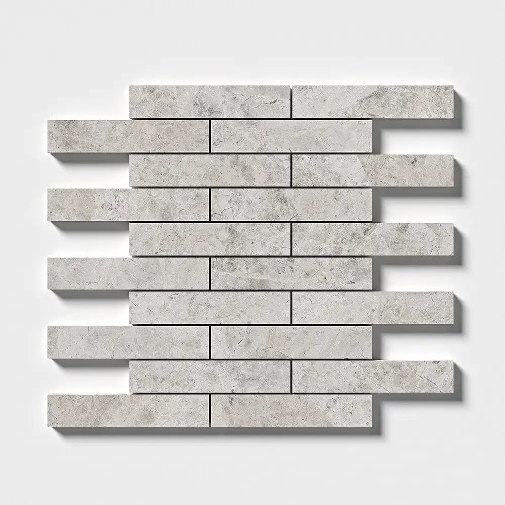 Silver Shadow Marble Offset Stacked Mosaic 12X12 Silver Shadow Honed
