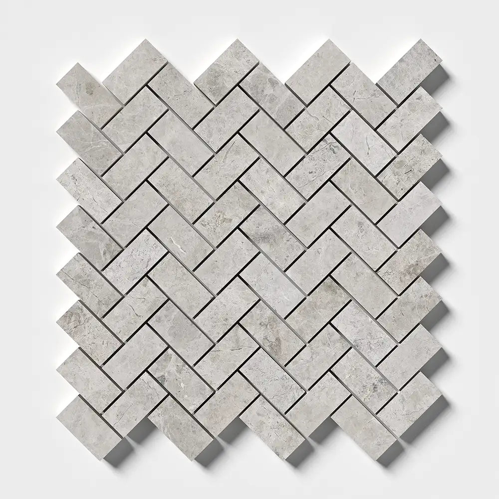 Silver Shadow Marble 1X2 Herringbone Mosaic 12-1/8X13-3/8 Silver Shadow Honed