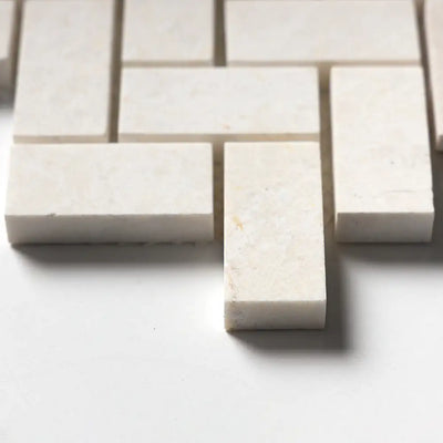 Vanilla Honed Marble 1X2 Herringbone Mosaic 12-1/8X13-3/8 Vanilla Honed
