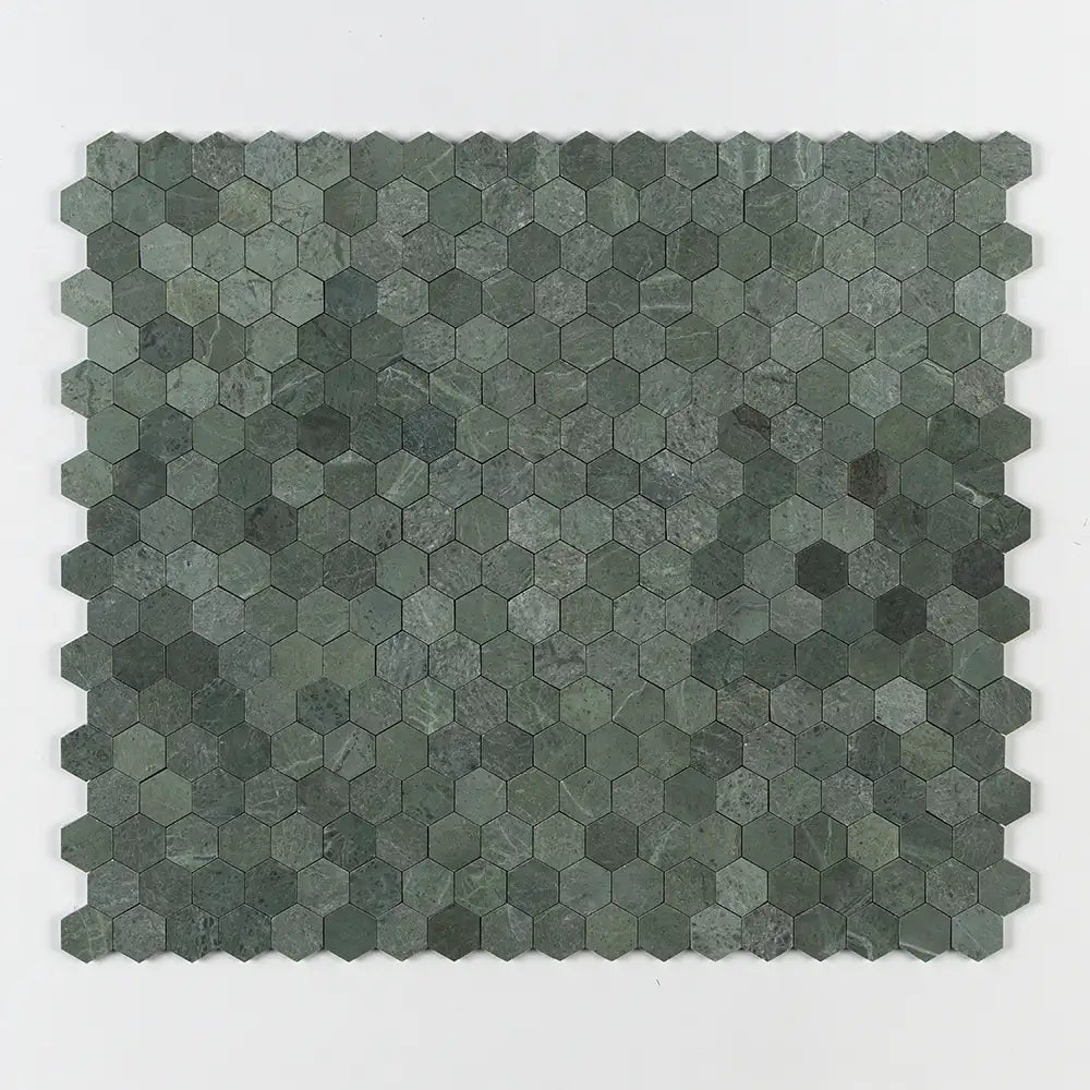 Verde Tia Honed Marble 2X2 Hexagon Mosaic 10-3/8X12 Verde Tia Honed