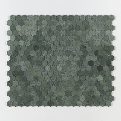 Verde Tia Honed Marble 2X2 Hexagon Mosaic 10-3/8X12 Verde Tia Honed