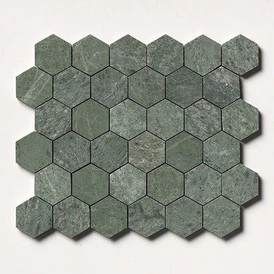 Verde Tia Honed Marble 2X2 Hexagon Mosaic 10-3/8X12 Verde Tia Honed