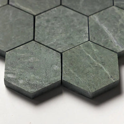 Verde Tia Honed Marble 2X2 Hexagon Mosaic 10-3/8X12 Verde Tia Honed