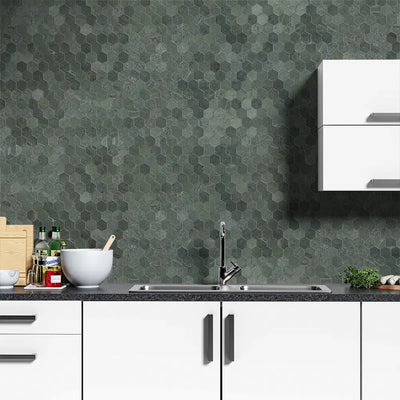 Verde Tia Honed Marble 2X2 Hexagon Mosaic 10-3/8X12 Verde Tia Honed