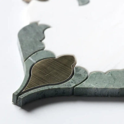 Verde Tia Honed Marble Floral Arabesque Mosaic 8-3/16X11-13/16 Snow White Brass Verde Tia Honed