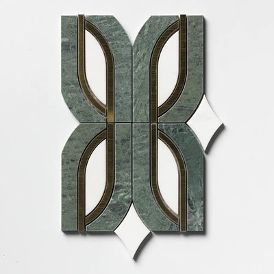Verde Tia Honed Marble Butterfly Mosaic 7-13/16X11.75 Snow White Brass Verde Tia Honed