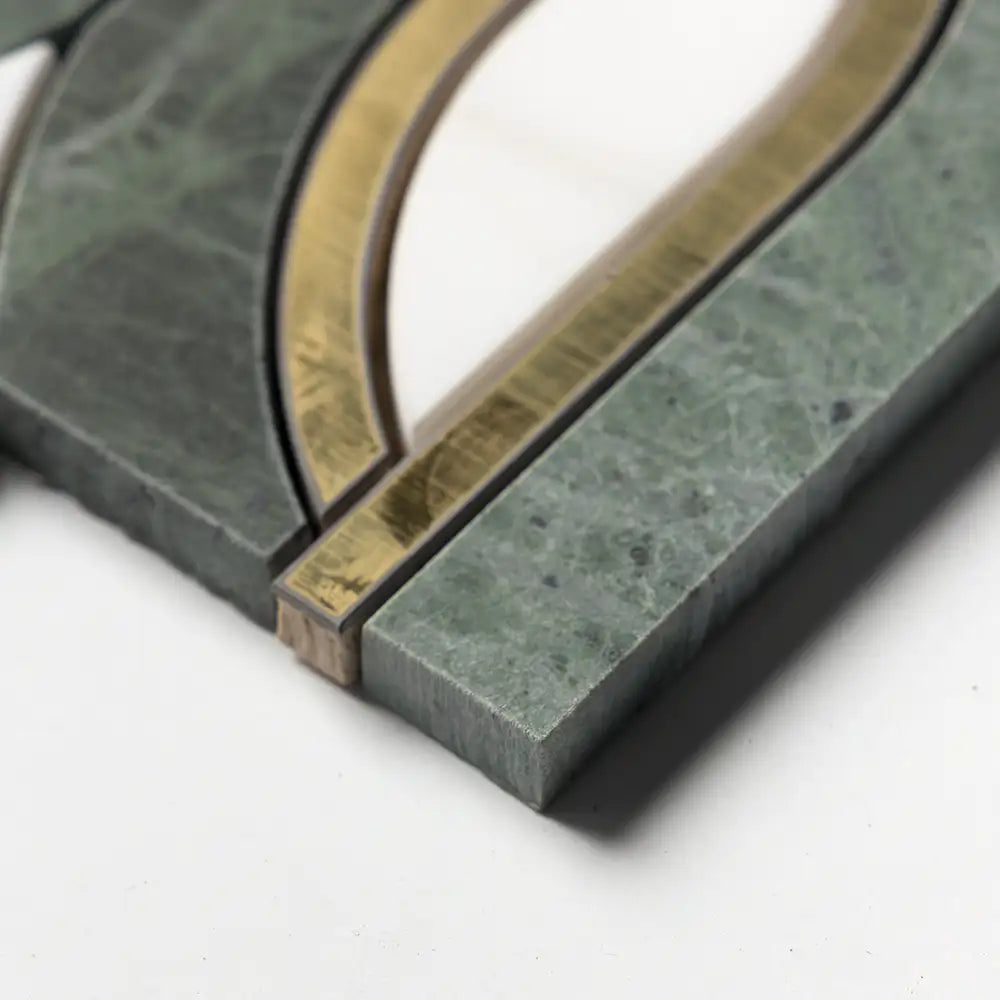Verde Tia Honed Marble Butterfly Mosaic 7-13/16X11.75 Snow White Brass Verde Tia Honed