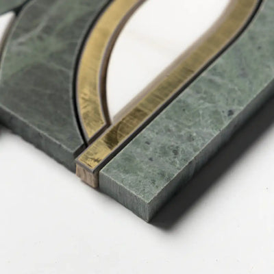 Verde Tia Honed Marble Butterfly Mosaic 7-13/16X11.75 Snow White Brass Verde Tia Honed
