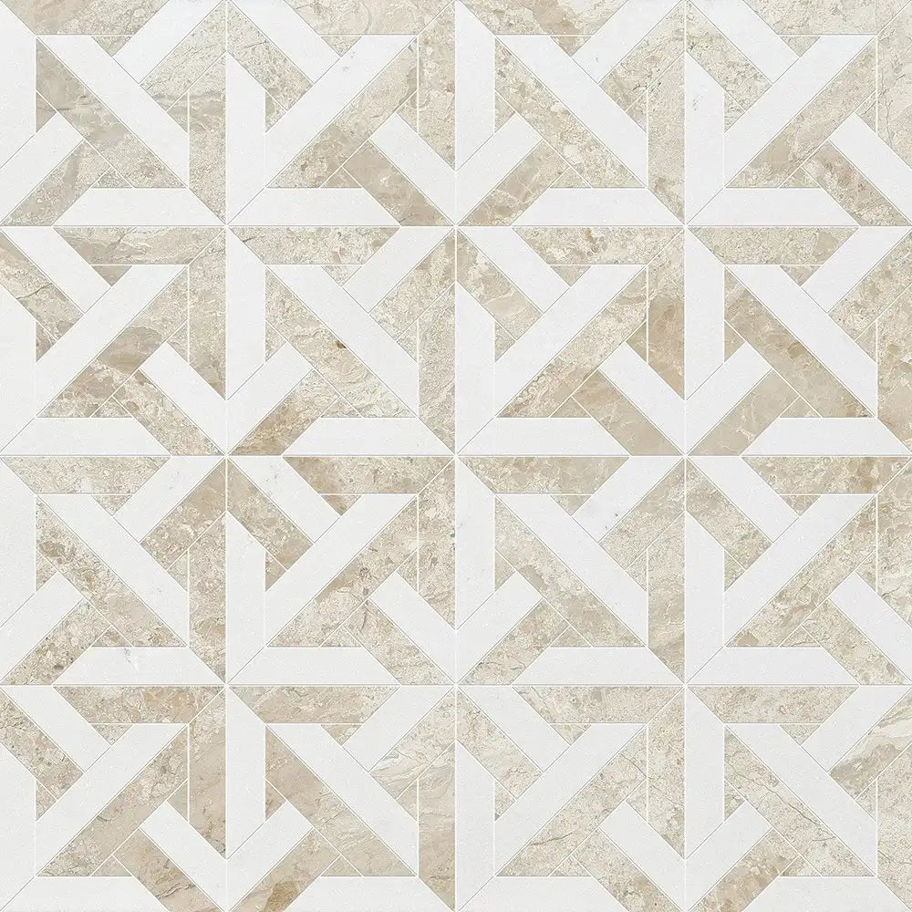 Talya Marma Mosaic 9-11/16X9-11/16 Aspen White Diana Royal Honed
