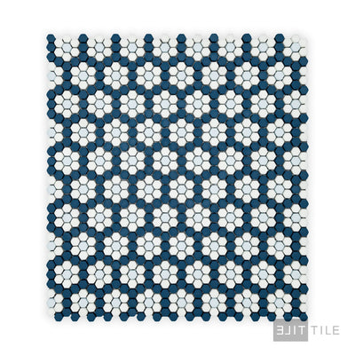 Geometro Dijon Coastal 3/8" Hexagon Matte Recycled Glass Mosaic
