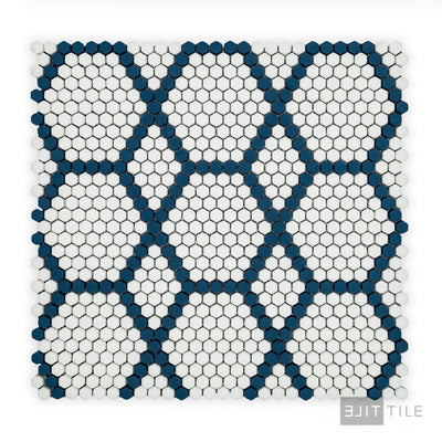 Geometro Tulle Coastal 3/8" Hexagon Matte Recycled Glass Mosaic
