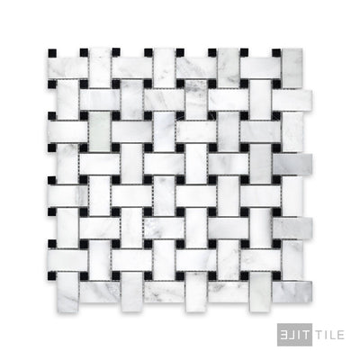 Oriental White Marble Basketweave W/ Black Dot Honed Mosaic