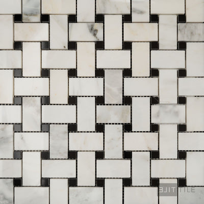 Oriental White Marble Basketweave W/ Black Dot Polished Mosaic