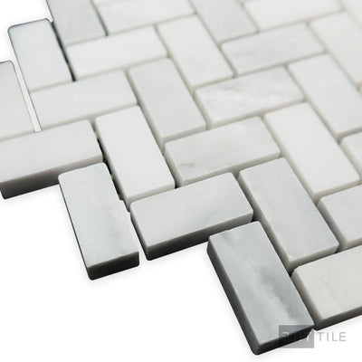 Oriental White Marble 5/8X1-1/4 Herringbone Honed Mosaic