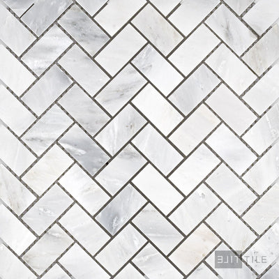 Oriental White Marble 1X2 Herringbone Honed Mosaic