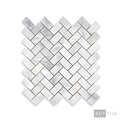 Oriental White Marble 1X2 Herringbone Honed Mosaic