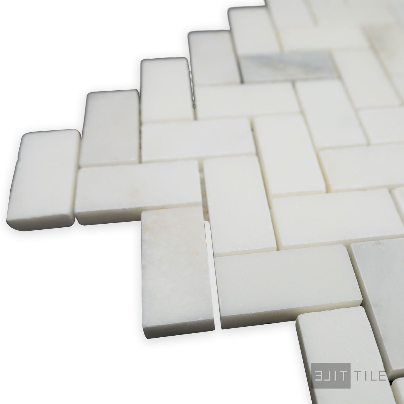 Oriental White Marble 1X2 Herringbone Honed Mosaic