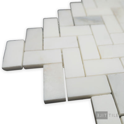 Oriental White Marble 1X2 Herringbone Honed Mosaic